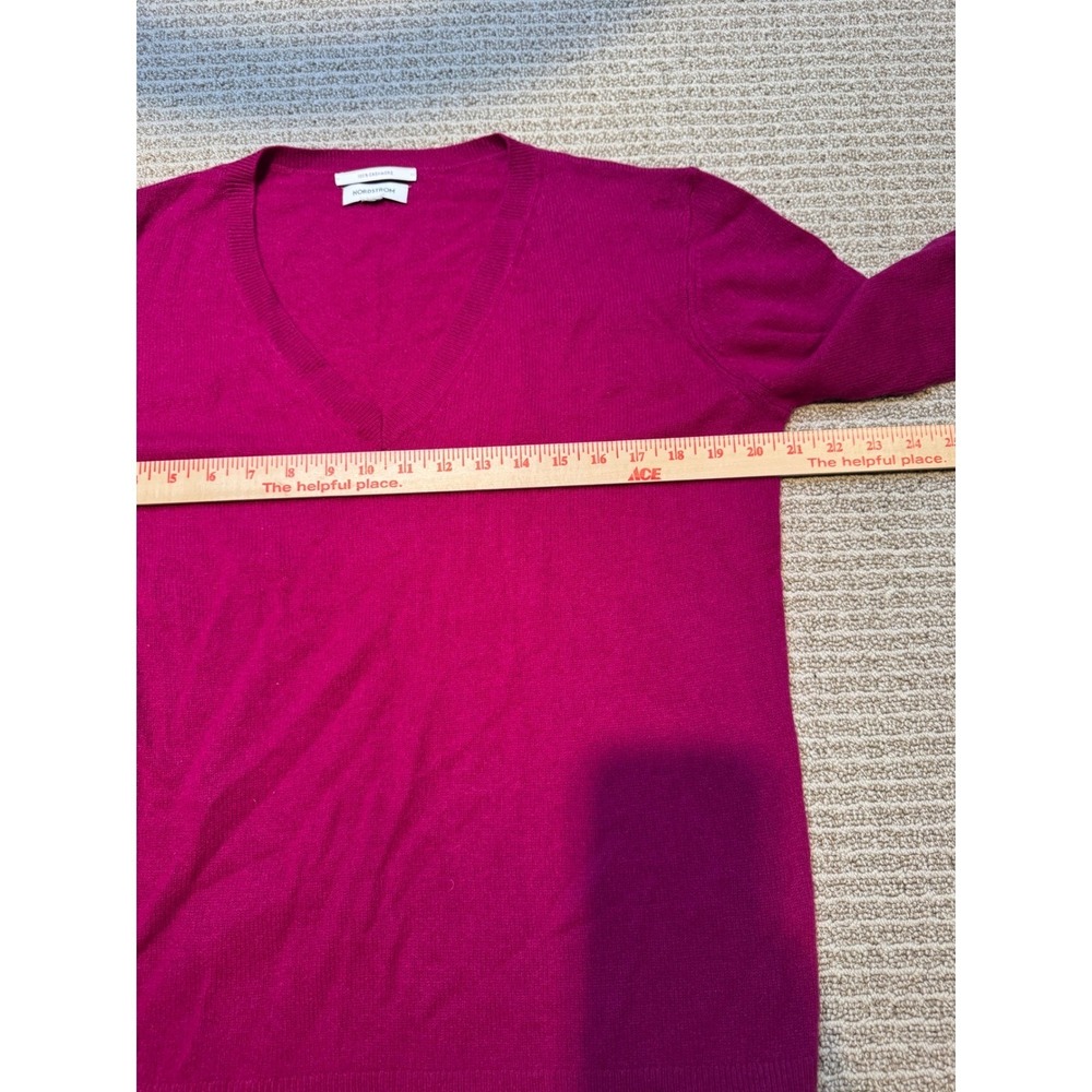 Nordstrom 100% Cashmere V-Neck Sweater Magenta Pink Long Sleeve Womens‎ XL - Picture 6 of 7